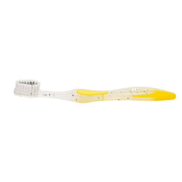 Periuța de dinți manuală pentru copii de la primul dințișor cu peri super soft cu argint NovaCare cu mâner galben